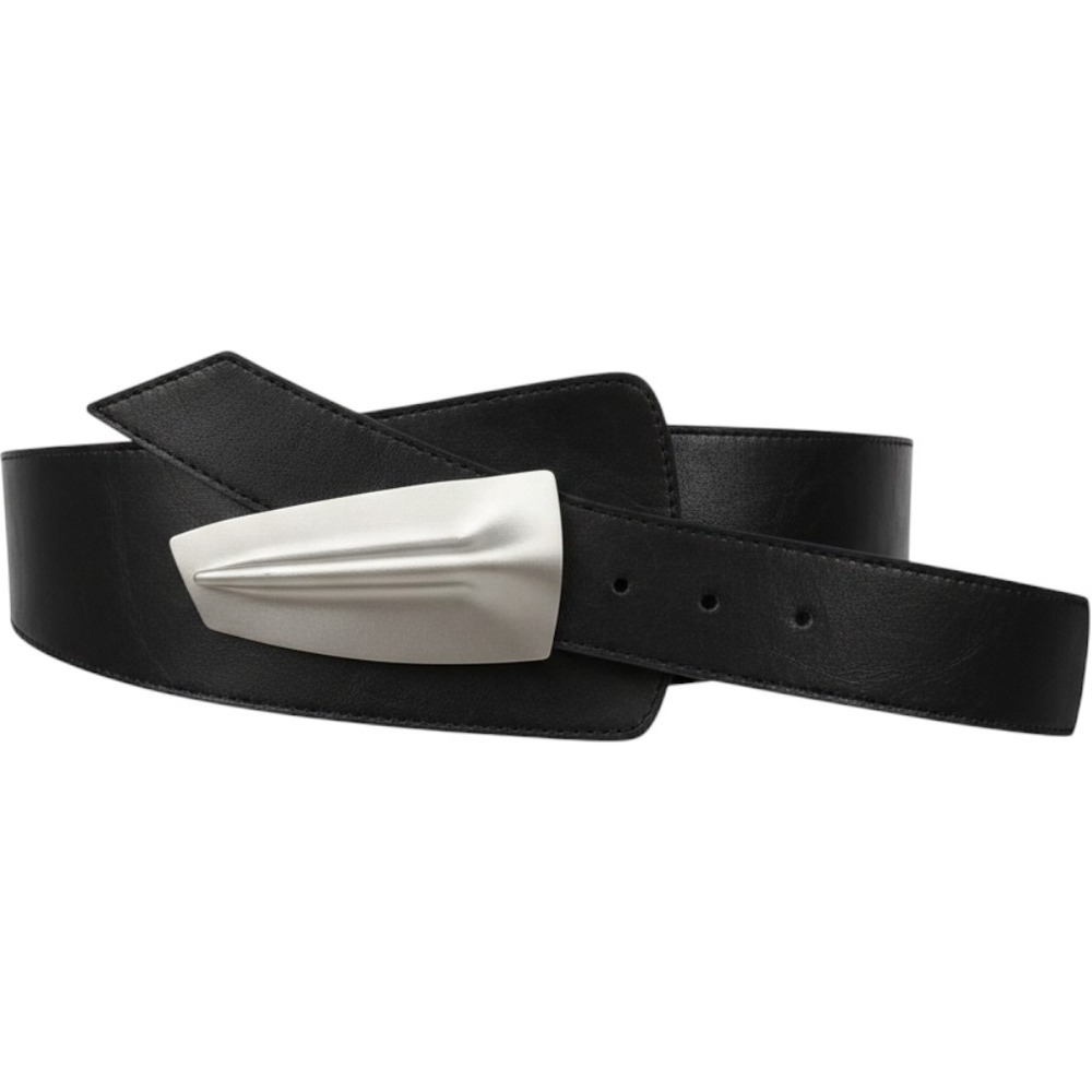Chicos Wide Waist Belt Womens Small Black Architectural Buckle Vintage